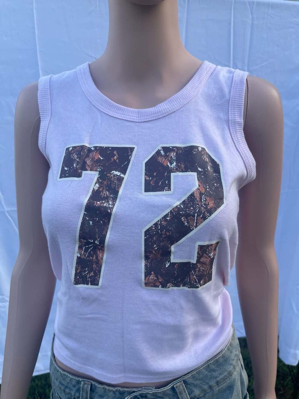 Social Scene Women's '72' Camo Graphic Ribbed Tank Top